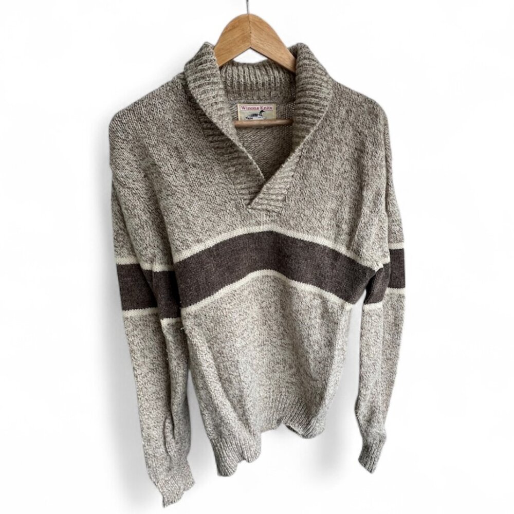 Vintage Women’s Winona Knits Striped Shawl Collar Sweater - Size M